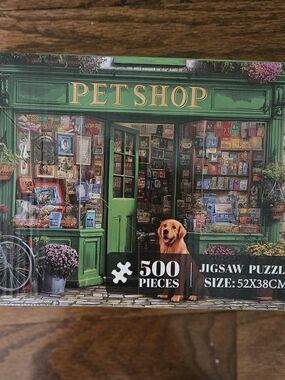 Pet Shop 500-Piece Jigsaw Puzzle - Green Storefront with Dog